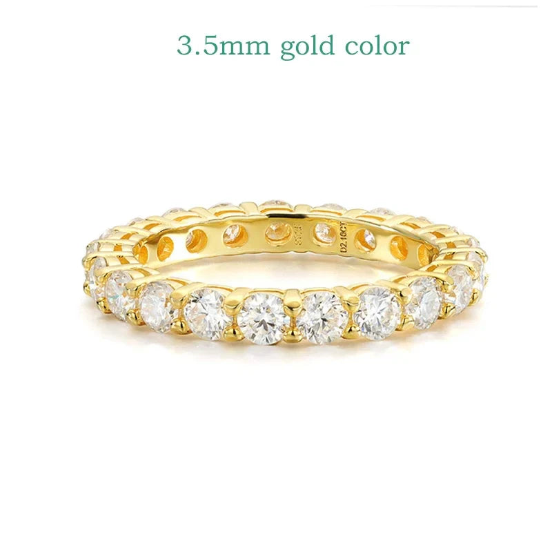 18k Gold Plated 3/3.5mm All Moissanite Diamond Rings for Women Wedding Full Eternity Bands 925 Sterling Silver Jewelry