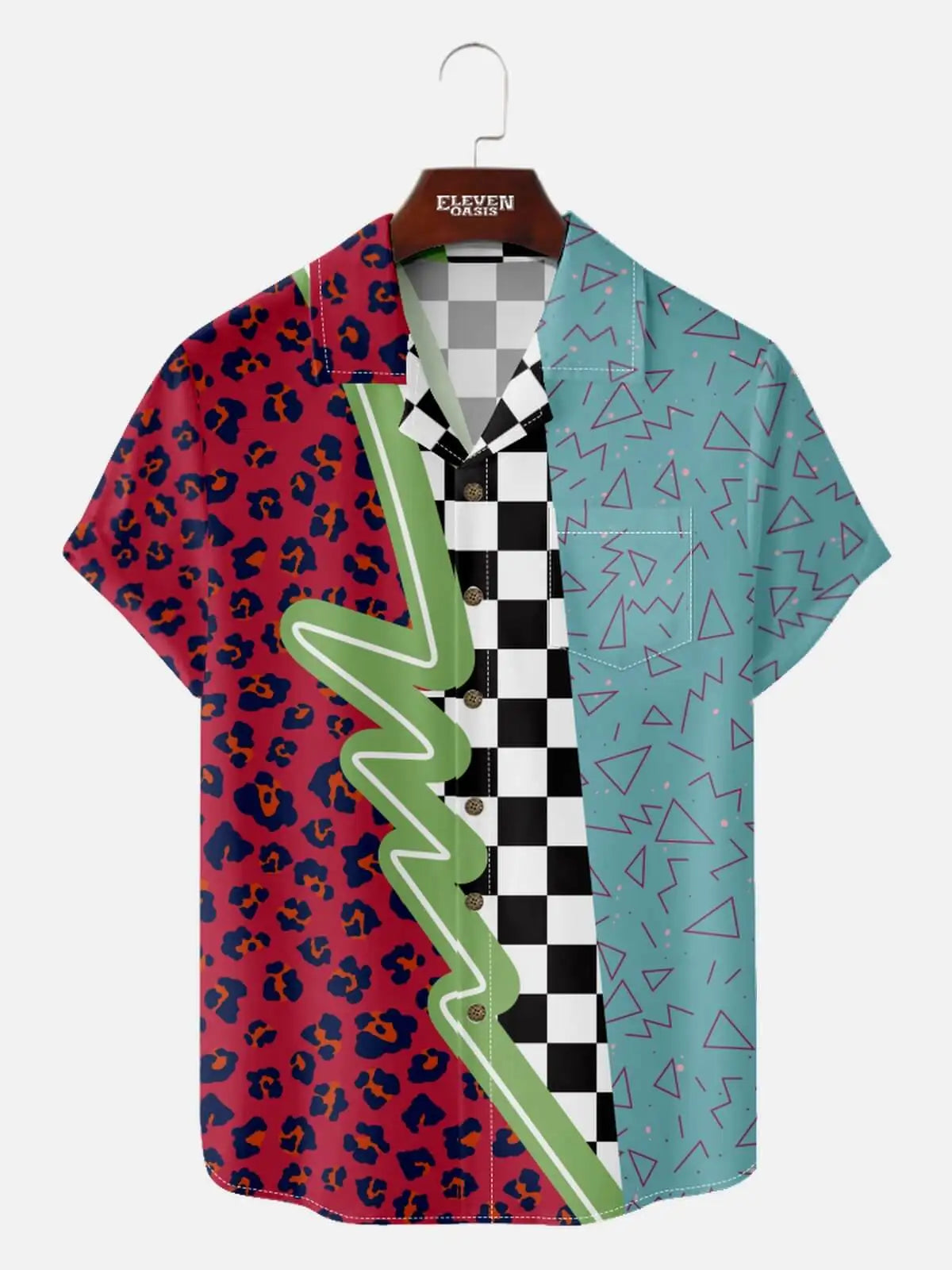 Men's Hawaiian Shirt Summer Casual Fun Hawaiian Pop Art Triangle Print Button Lapel Short Sleeve Shirt Men's Short Sleeve Shirt
