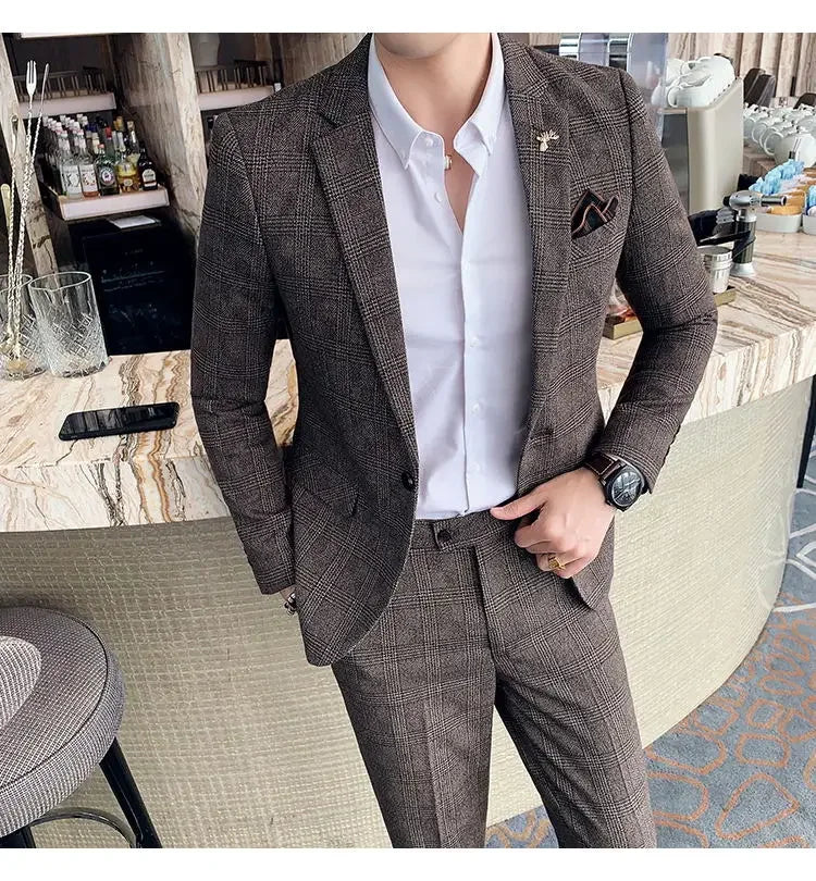 Suit Blazer+Pants Men Fashion Hosts British Style Work Business Wedding Casual Art Style Elegant Gentleman Cotton and Linen Suit