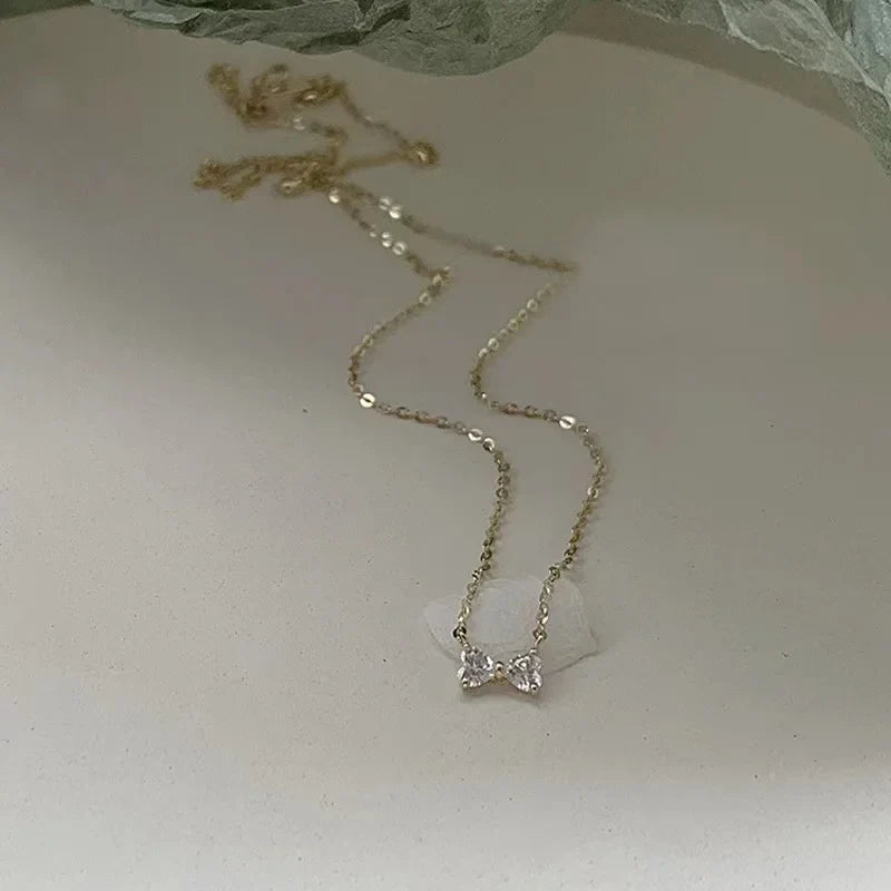 New style 925 Sterling Silver Geometric Simple Bow Necklace For Women Engagement Fine Jewelry Wedding Party Birthday Gift