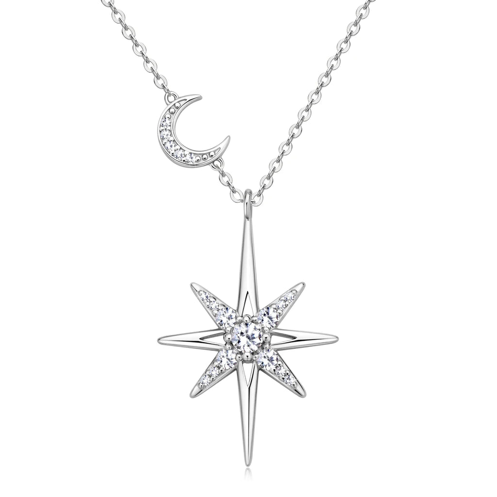 100% 925 Silver Full Moissanite Necklace for Women 18K Gold Plated Star&Moon Pendant Necklace Choker Chain Fine Jewelry Gifts