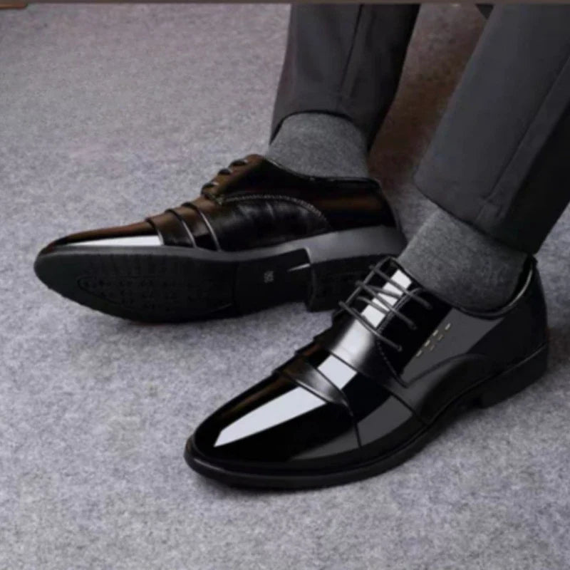 Men's Spring Casual Leather Shoes Business Formal Footwear Fashion Versatile Lace-up Dress Shoes for Youth