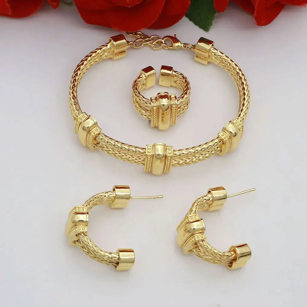 Classic 4pcs 2 Rows African Dubai Jewelry Set For Women Wedding Party Cubic Zircon Italian Bridal Jewelry Set Gift