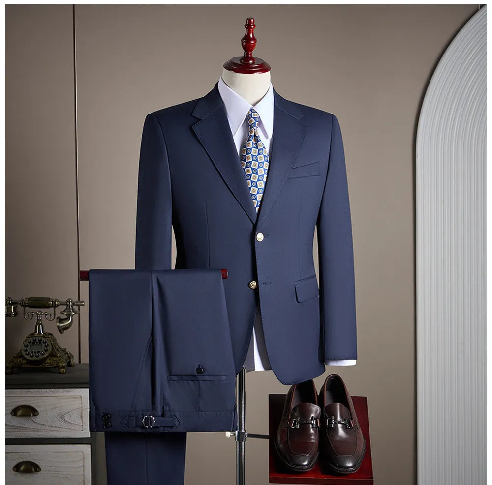 High-end men's wedding party casual suit set - a stylish and fashionable two-piece set for business and casual wear.