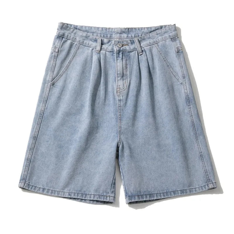 Wide Baggy Denim Shorts Men Summer Thin Solid Color Casual Loose Knee-length Pants Male Jeans Shorts Streetwear