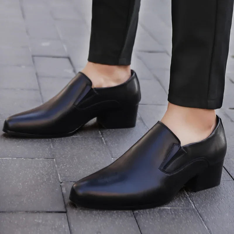 Men’s High Heel Leather Shoes – Elevated Dress Style, Black/Brown, EU Sizes 40–48
