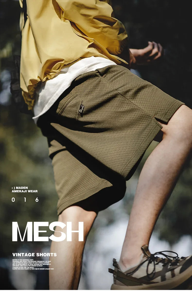 Outdoor Mesh Basketball Shorts Men's Summer Quick-Dry Breathable Pants with Elastic Waist Lightweight Running Sport Shorts