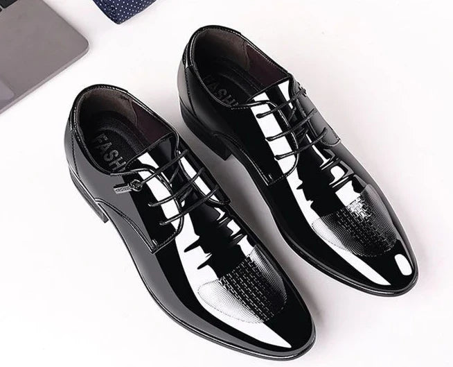 Patent Leather Black Lace Up Pointed Toe Men's Formal Shoes 2025 Style Low Price Office Luxury Designer 39 Suit Social Shoe Male