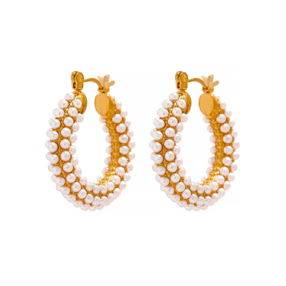 Exquisite Luxury Stainless Steel Imitation Pearls Hoop Huggie Earrings Romantic Elegant Fashion Charm Trendy Chic Jewelry