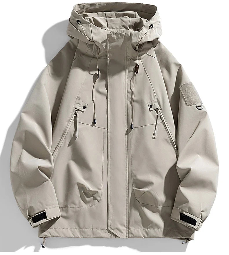 Windbreakers Men Hooded Jacket Zipper Coat Cargo Waterproof Black Bomber Camping Loose Thin Softshell Hooded Hiking Jacket