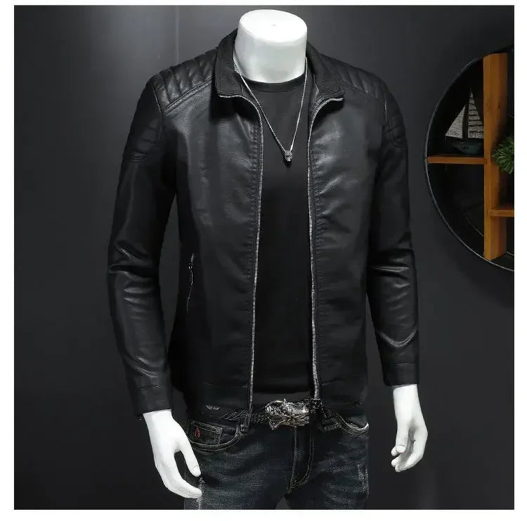 Men Leather Jacket Motorcycle Streetwear Baseball Outdoor Bomber Casual coat Men Autumn Motorcycle Windbreaker Male Outwear