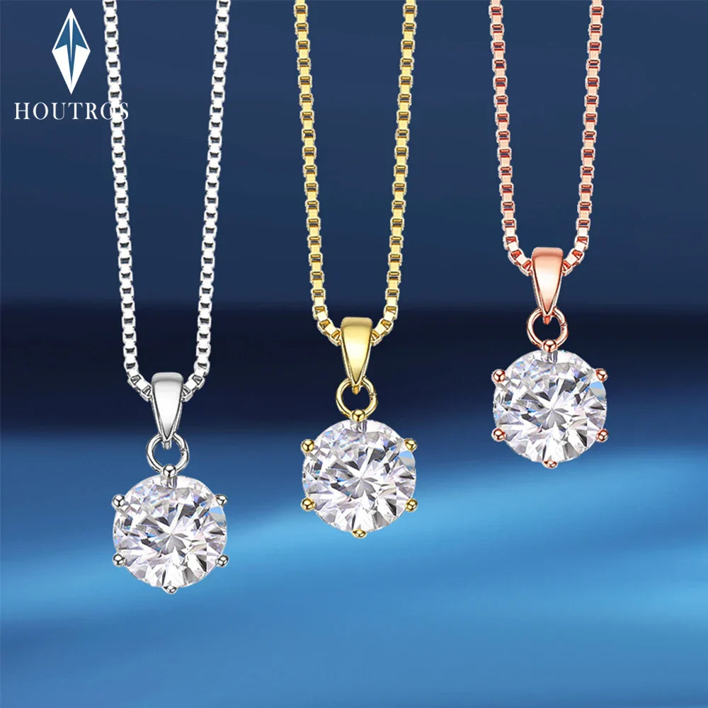 0.5-10CT Real Moissanite Pendant Necklace For Women D Color Round Diamond Necklace 925 Sterling Silver Classic Bride Jewelry