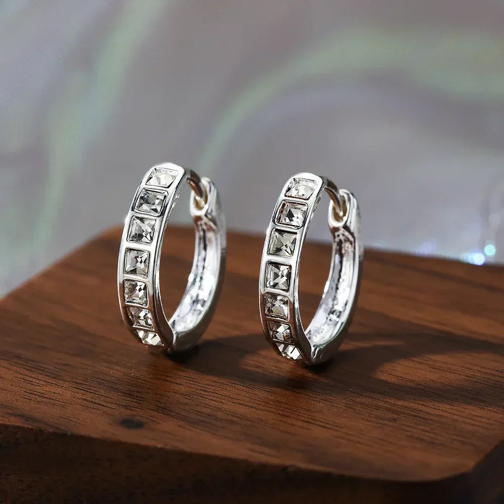New 925 Sterling Silver Shining Zircon Earrings Women's Circle Round Earrings Fashionable Elegant Jewelry Birthday Party Gifts
