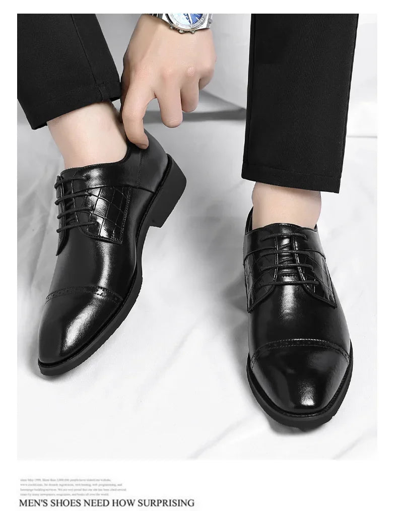 Men's Big Size 39-48 Black Leather Cap-Toe Oxford Shoes New Formal Business Dress Shoes Male Spring Autumn Wedding Shoe for Man