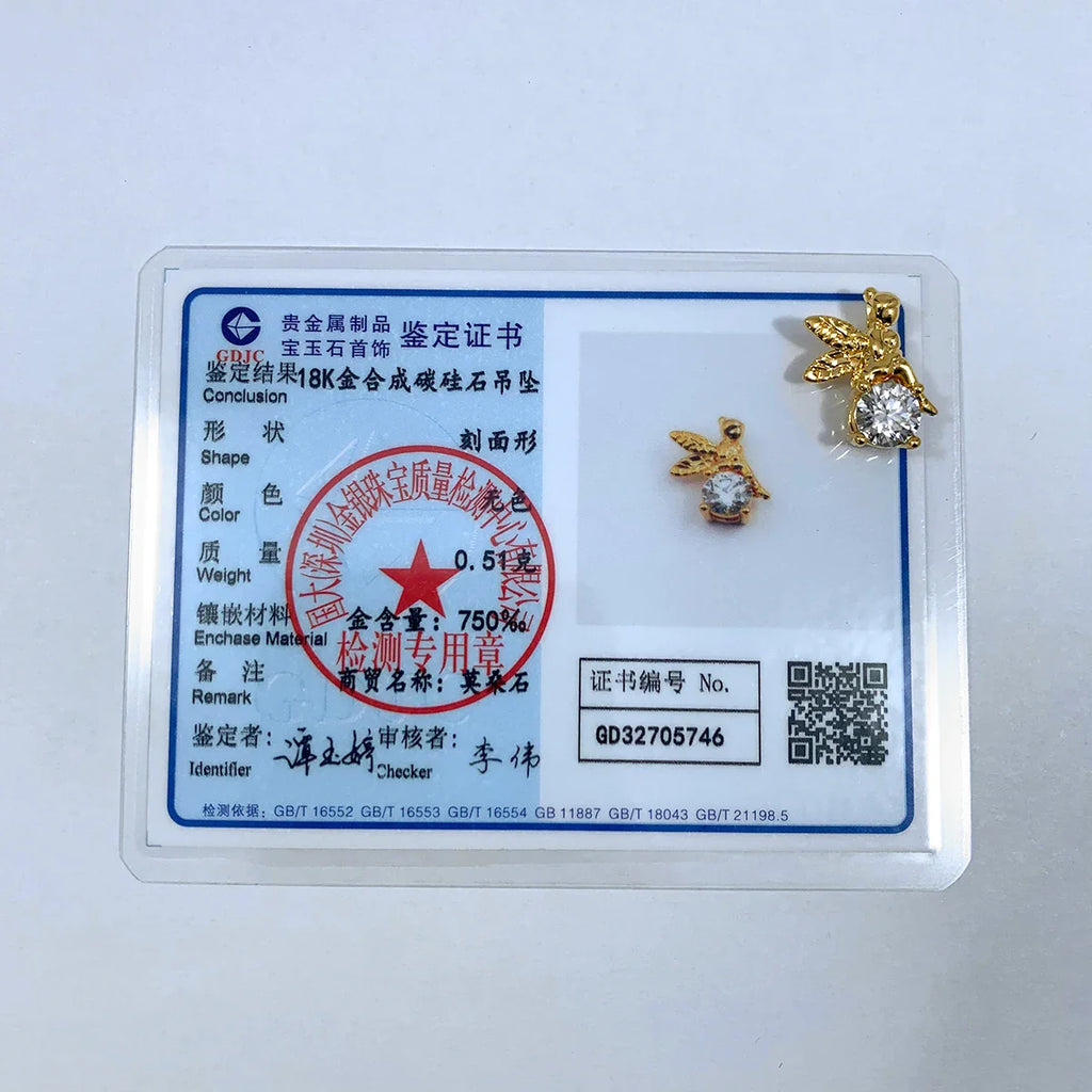 Au750 18k Gold Pendant Necklace Faerie Fairy 1 Carat Moissanite Diamond Valentine's Day Engagement Gift Fine Jewelry