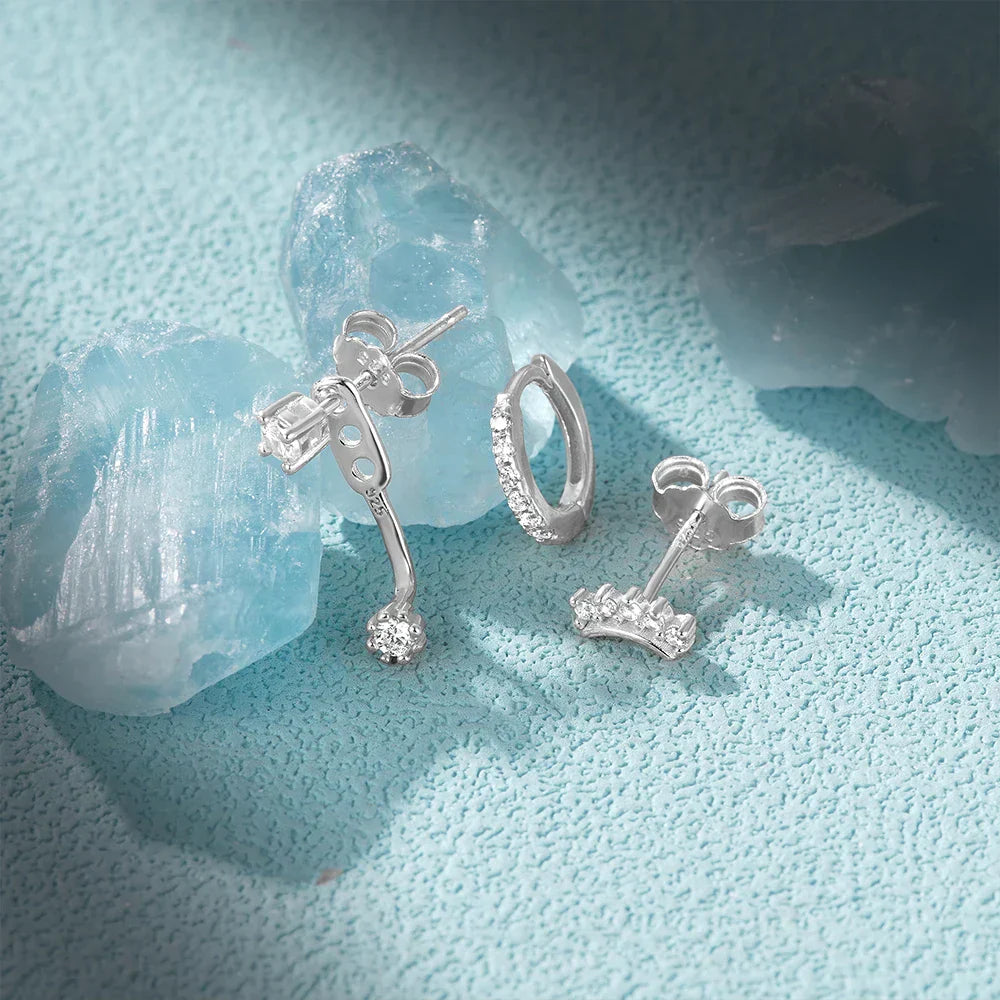 925 Sterling Silver 3PCS DIY Hoop Earring With Piercing Stud Earring Set Women Men Party Wedding Jewelry Set pendientes 925