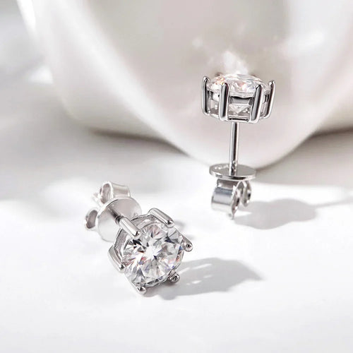 1CT Round Moissanite Stud Earrings for Women 925 Sterling Silver Plated 18K Classic Wedding Sparkling Lab Diamond Earring