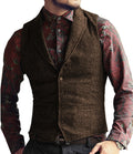 Men's Suit Vest Slim Fit Herringbone Pattern Mail Waistcoat Flip Tie Pocket Vest Business Banquet Wedding Groomsman Dress Vests