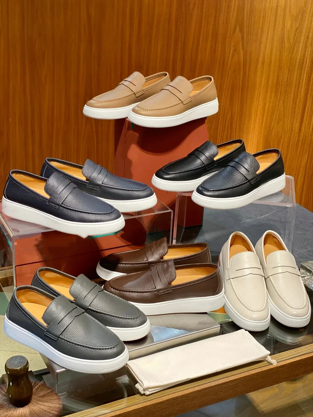 2026 New Men Genuine Grain Leather Penny Loafers Slip On Platform Non Slip Soft Sole Business Casual Driving Daily Walking Shoes