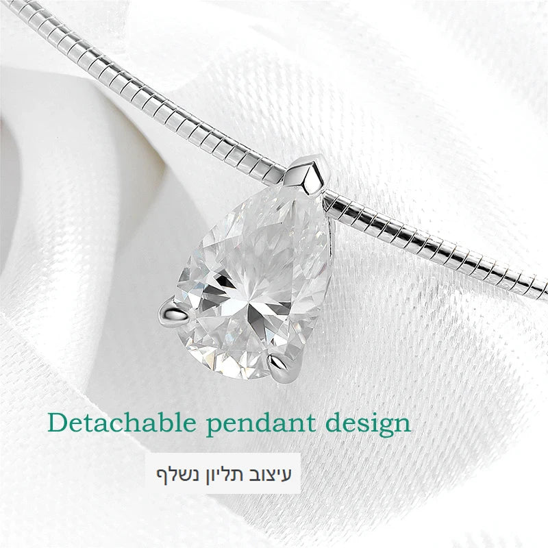Pear Cut 3-5CT 100% Real Moissanite Necklace for Women Luxury Jewelry 1.5mm Chain Pendant 925 Sterling Silver Plated 18K