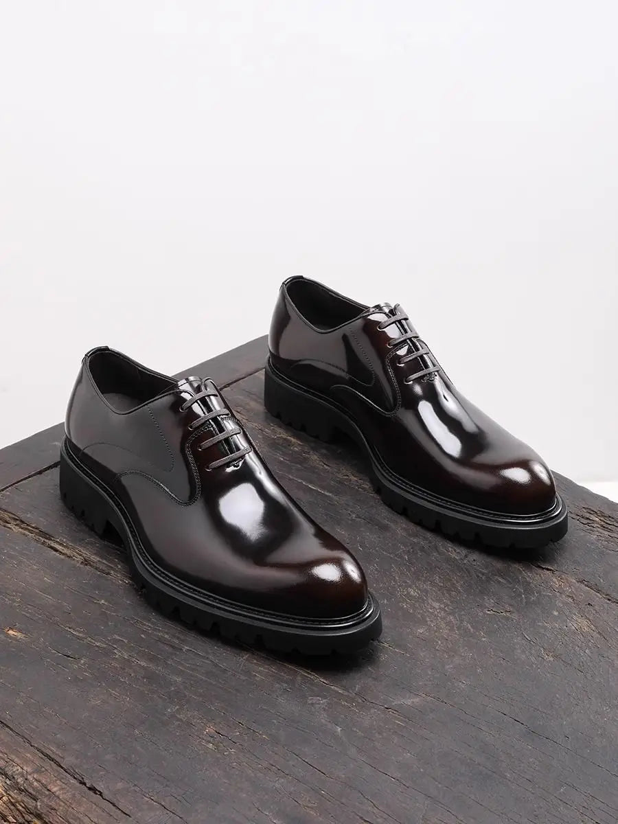 British Style Trendy Formal Business Young Commuter Shiny Oxford Groom Wedding Thick Sole Height Increasing Casual Leather Shoes