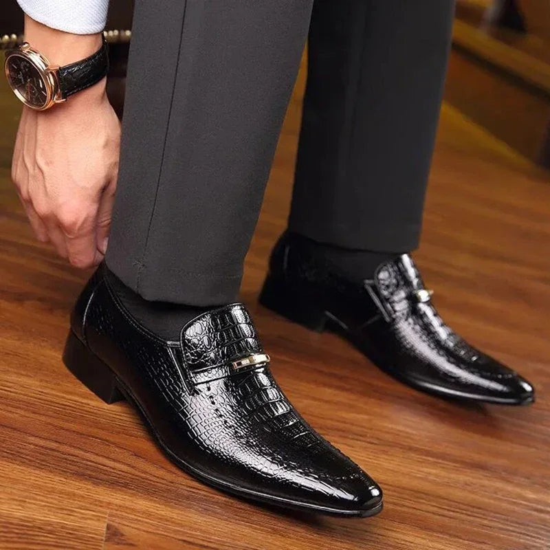 Classic Dress Shoes for Men Leather Shoes PU Crocodile Business Casual Formal Sneakers Plus Size Office Wedding Party Oxfords