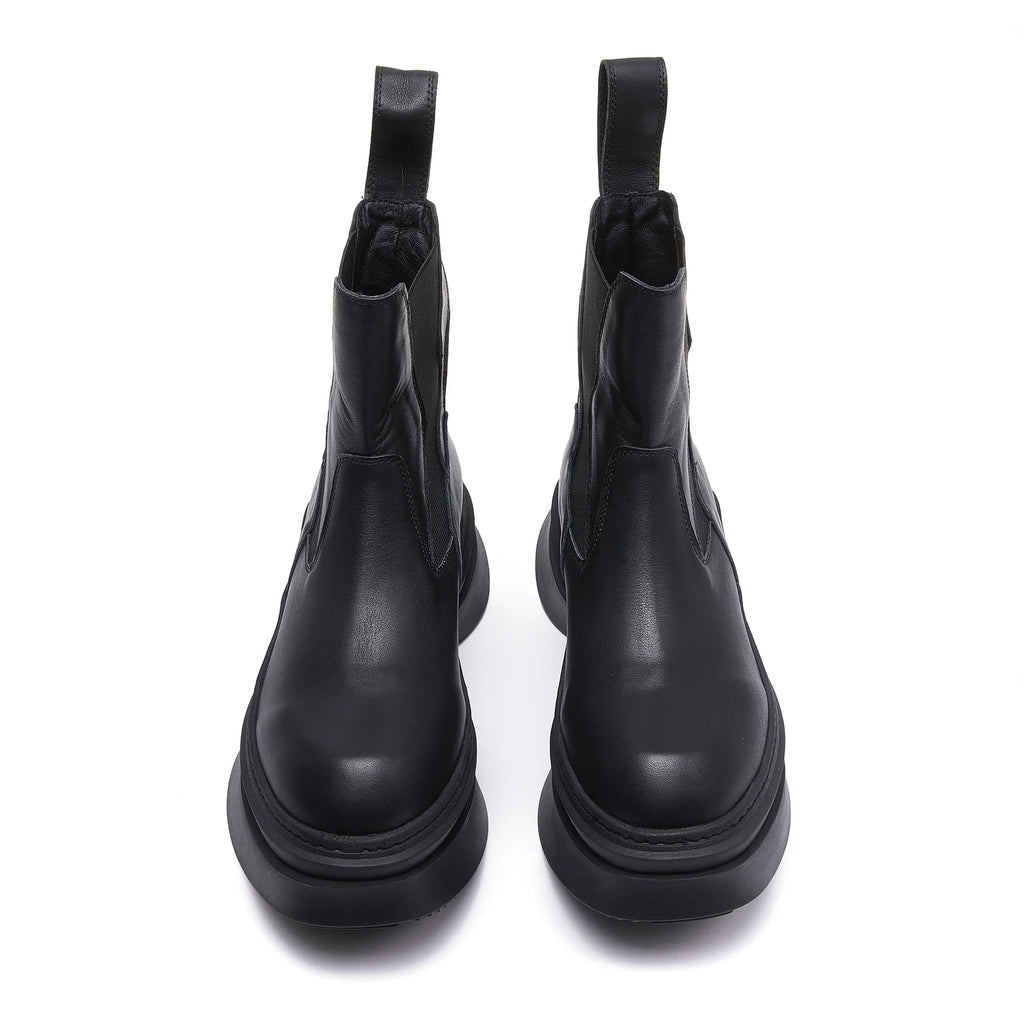 Dark punk thick soled high rise Chelsea boots