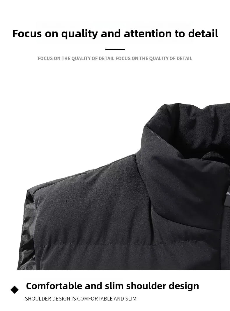 Men's down Vest Thickened Casual Style Stand Collar Jacket Autumn Winter New Fashion Youth Active Fit Zipper Pocket Daily Wear