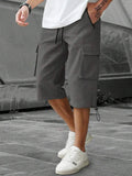 Men's 3/4-Length Cargo Shorts — Woven Twill Fabric, Multi-Pocket Casual Trousers. Non-Stretch Adult Apparel for Summer