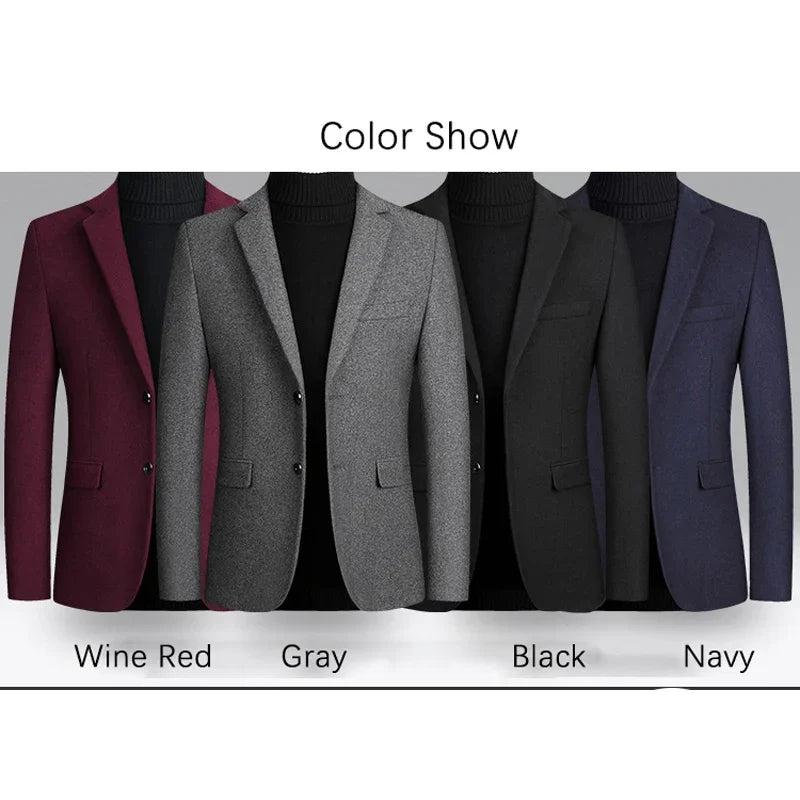 Brand Business Casual Wool Blazer Men 2026 Autumn and Winter New Solid Men Blazer Regular Fit Long Sleeve Blazers for Men