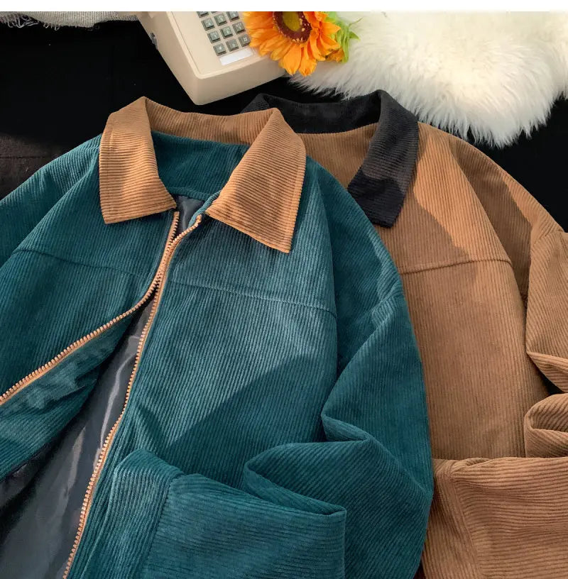 2026 Autumn Corduroy Cargo Jacket For Men Windbreakers Zipper Coats Loose Cargo Outwear Casual Jacket Mens Clothes