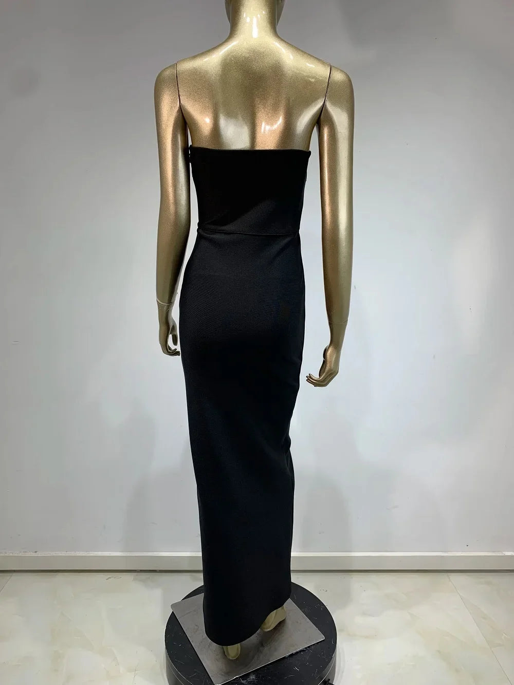 2025 Women Celebrity Sexy Strapless Backless Black Maxi Long Bodycon Bandage Dress Elegant Evening Club Party Outfit