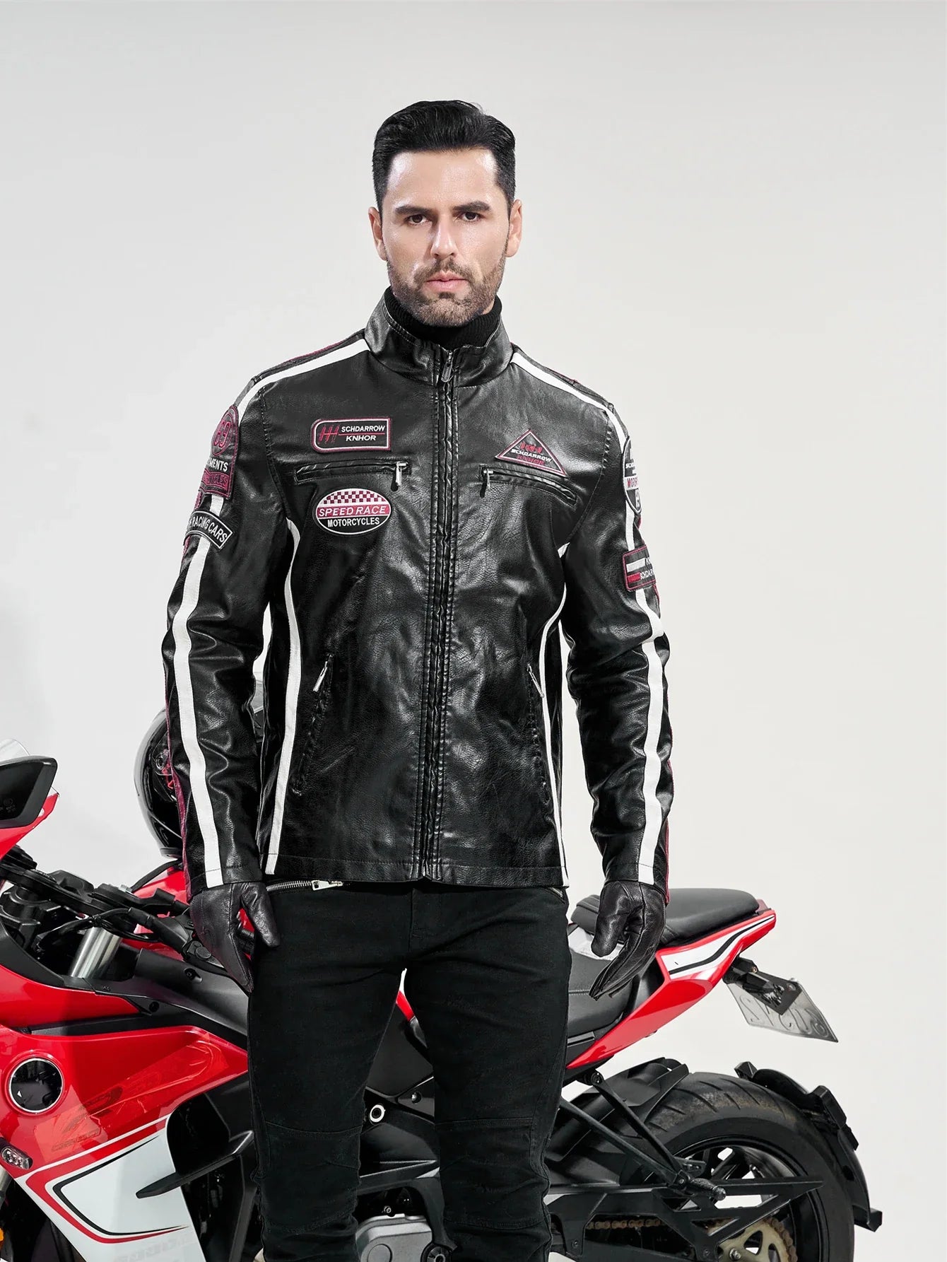 Men's Motorcycle Racing Suit PU Leather Label Color Jacket