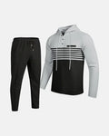 New Men's Waffle Casual Set Outdoor Four Seasons Versatile Trendy Stripe Color blocked Hoodie, Casual Pants Two Piece Set