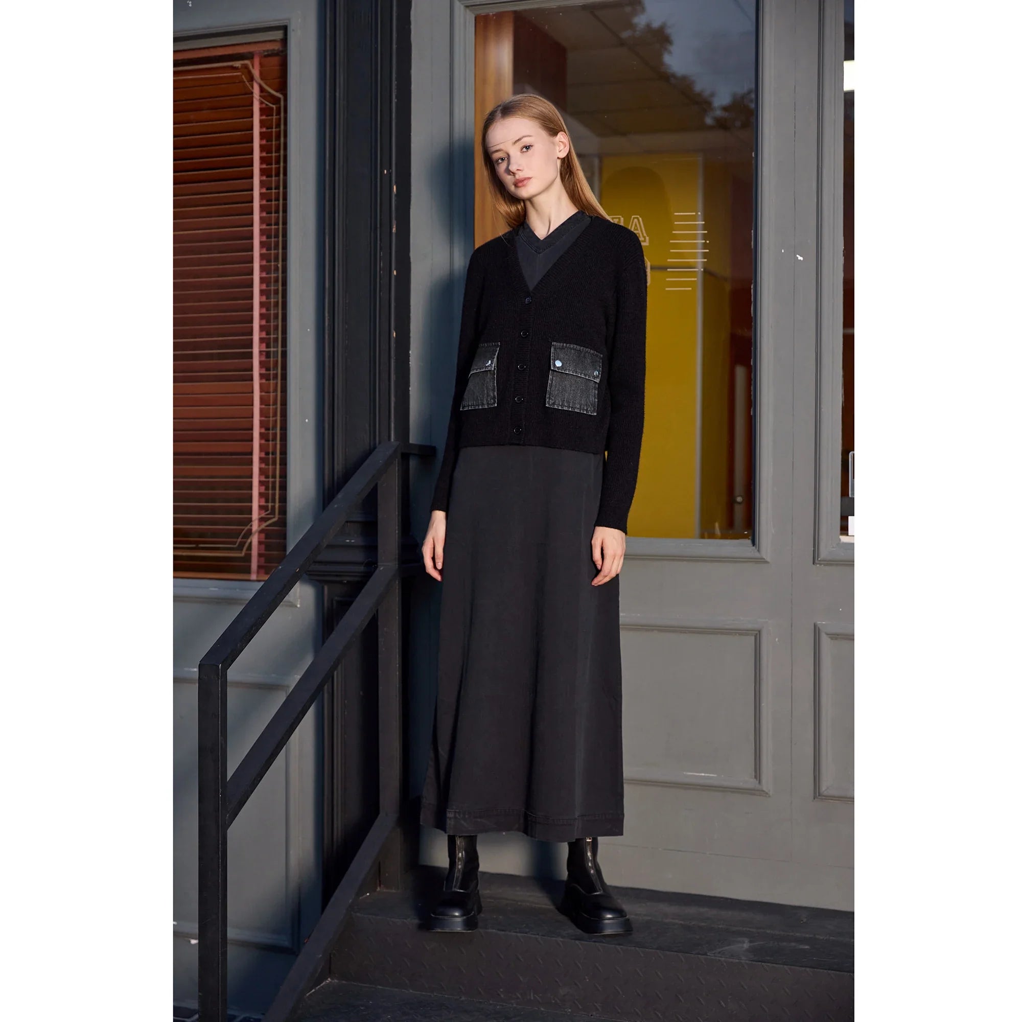 Women 2026 Autumn and Winter Denim V-neck Dress Knitting Cardigan Mock Neck Modal Shirt