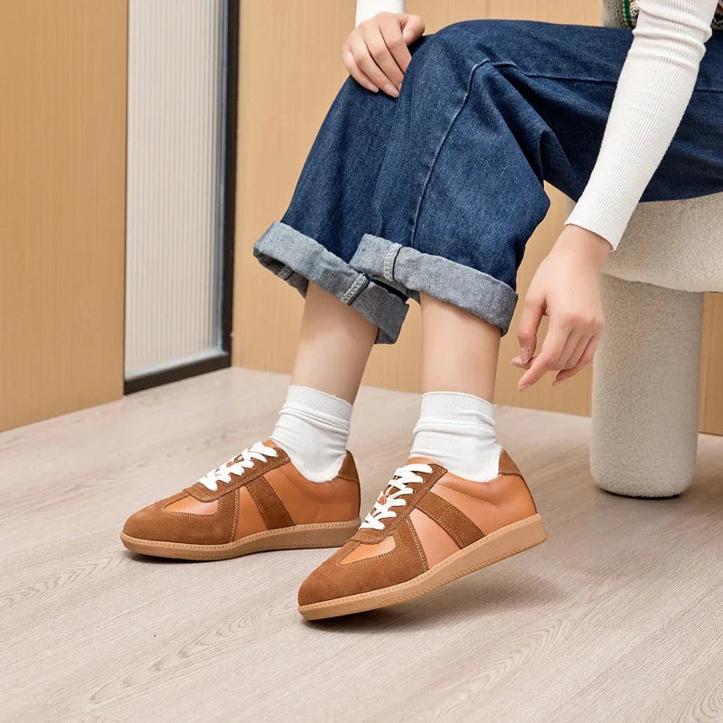 Women's Sneakers 2026 New Genuine Leather Ladies Moral Training Shoes Casual Spring Flat Shoes Women
