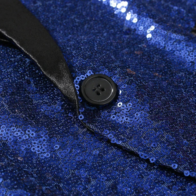 2026 Men's Suit Jacket, Shiny Sequin Stage Performance Coat, White Silver Blue Red Purple Blazers V-neck Single Button