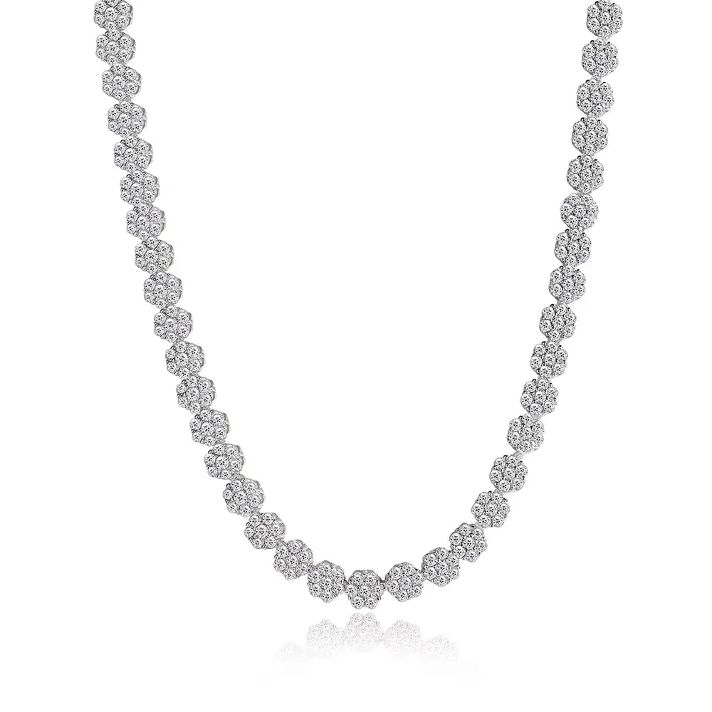 7.5 - 12.81ct D VVS1 Moissanite Tennis Necklaces for Women GRA Certified 925 Sterling Silver Plated 18k Flower Necklace