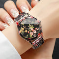 2/3PCS Fashion Flower Printed Women Quartz Wristwatches Set Ladies Casual Elastic Strap Arabic Dial Watch（Without Box）