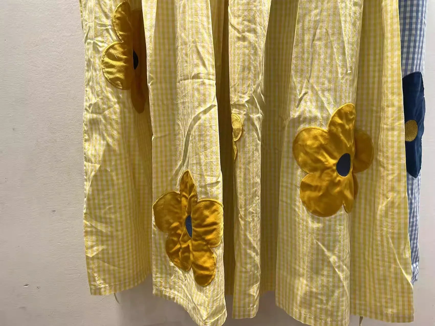 2026 girl sweet blue yellow striped floral embroider patchwork dress for women summer Japan style 100% cotton long dress