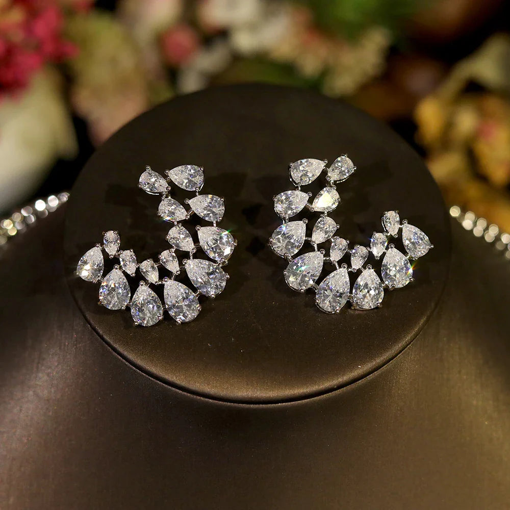 Luxury Sparkling Zircon Geometric Design Wedding Necklace Jewelry Sets Bijoux Femme Ensemble  X0610