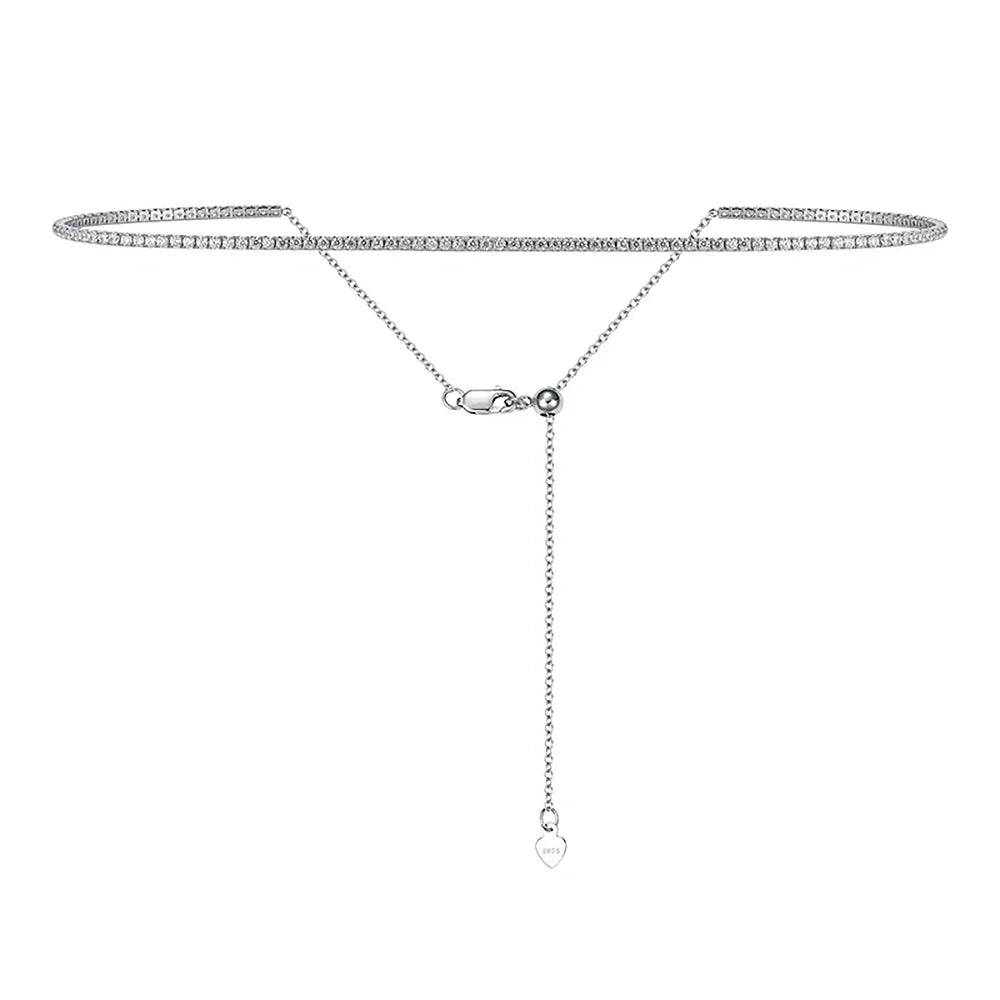 2mm All Moissanite Tennis Necklace for Women 925 Silver Plate 18K Gold Choker Chain Sparking Diamond Riviera Necklace Adjustable