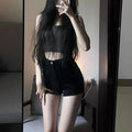 Black High-Waist Skinny Jeans Shorts for Women Trendy Slimming Booty Hot Pants Retro Style Spring Summer  Ladies' Sho