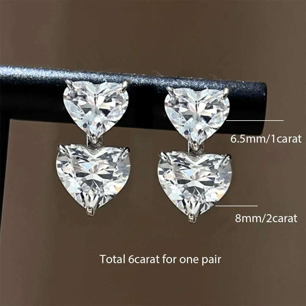 Certified 5cttw Full Moissanite Drop Earrings for Women Heart Cut Lab Diamond Stud Earring 925 Sterling Silver Fine Jewelry