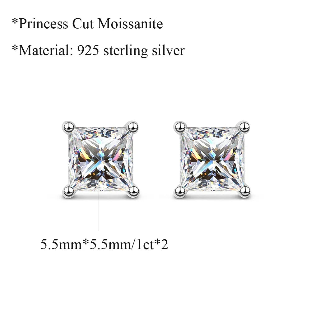 Real 1 Carat D Color Moissanite Stud Earrings For Women Top Quality 100% 925 Sterling Silver Sparkling Wedding Jewelry Hot
