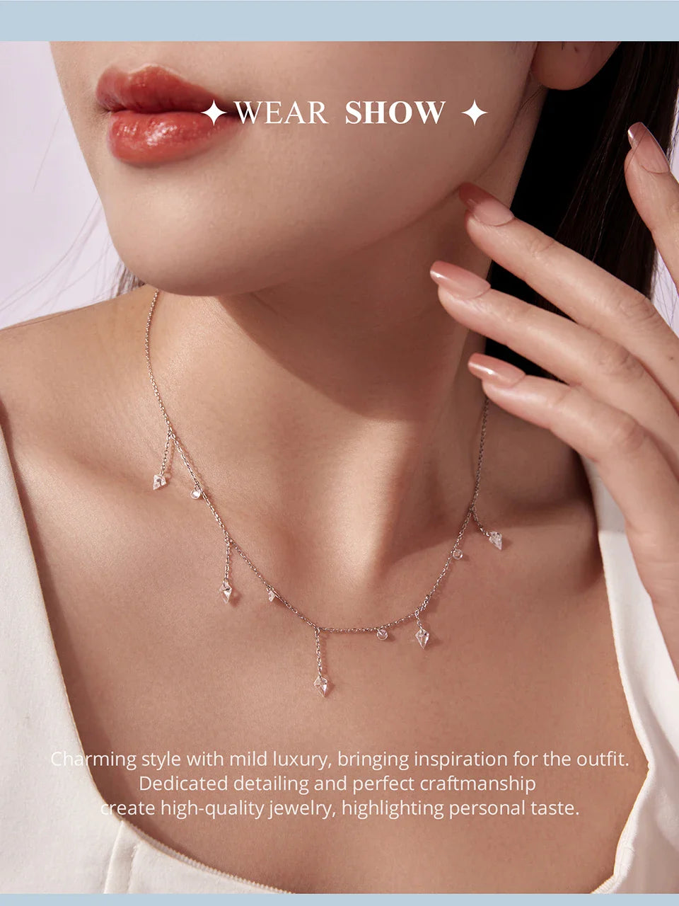 925 Sterling Silver Dancing Zircons Necklace Sparkling Crystal Round Beads O-Chain Link Original for Women Stacking Gift