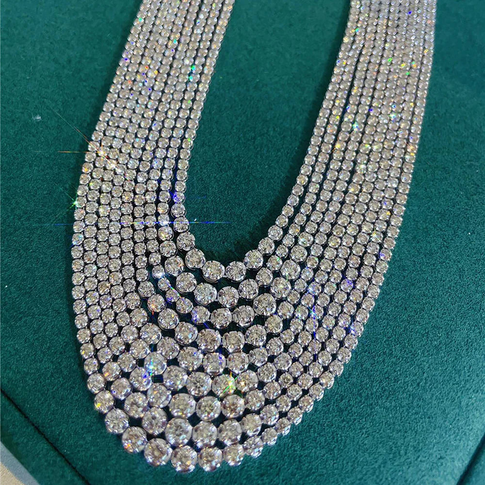 1.2CT Moissanite Tennis Necklace 925 Sterling Silver 18K Gold Plated Gradient High Carbon Diamond Necklaces for Women Adjustable