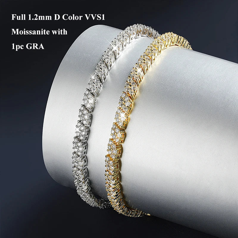 Rhombus Shape Full 1.2mm D Color Moissanite Tennis Bracelet For Women 925 Silver Plated 18k Diamond Link Chain Bracelets