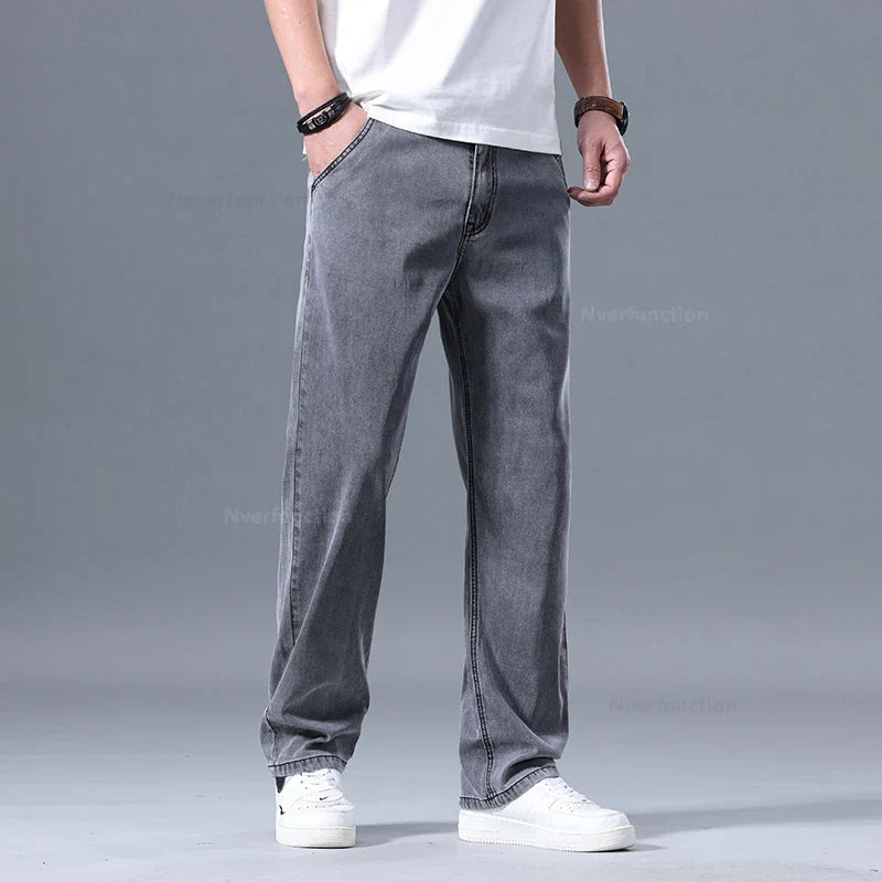 Lyocell Pants Men's 2024 Summer Clothes Ultra Thin Fashion Casual Pants Male Baggy Drape Straight Denim Trousers
