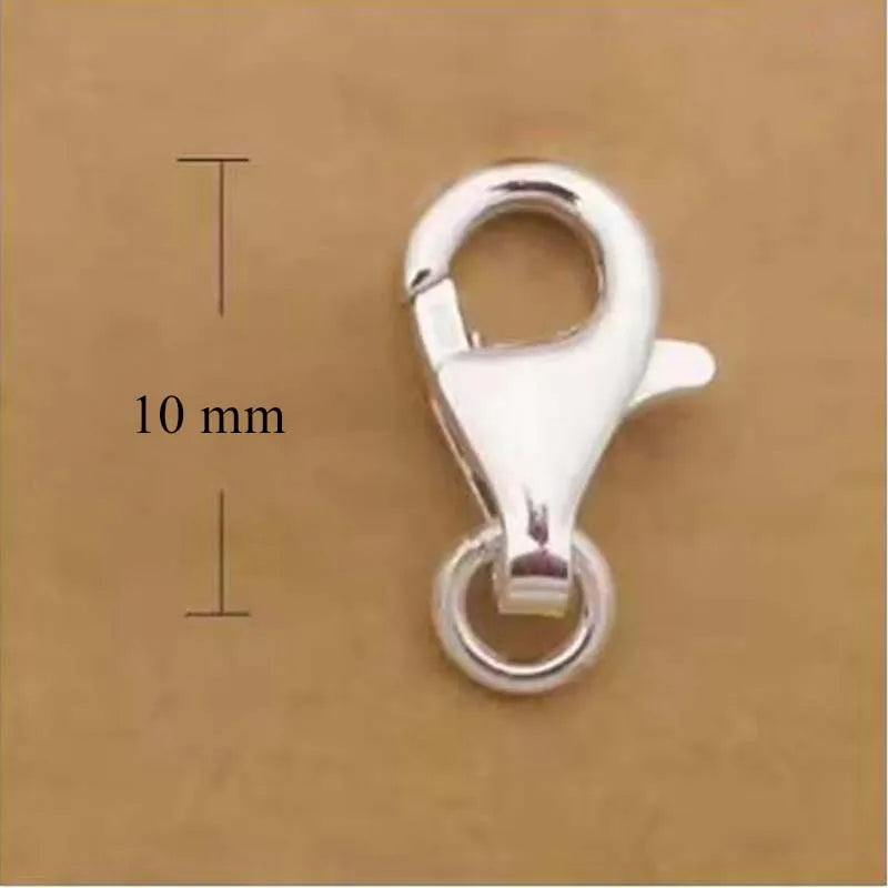2pcs Real Pure Solid 925 Sterling Silver Lobster Spring Clasps with Ring Hook Claw Buckle Connector Jewelry Making Findings